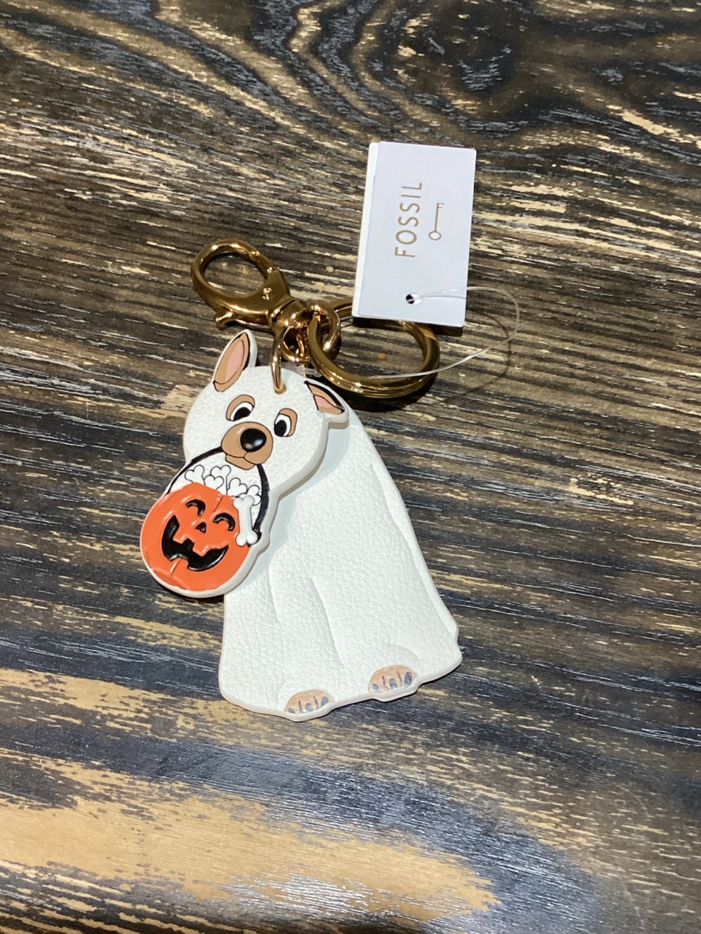 Fossil Sophia Ghost Dog Halloween Charm with Orange Pumpkin